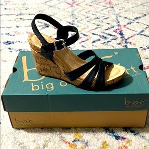 B.O.C. Black leather and cork wedge